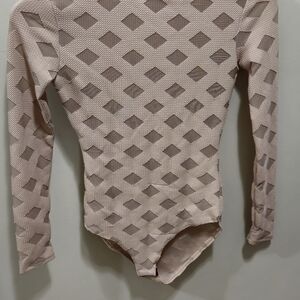 FASHIONNOVA Long Sleeve beige checkered bodysuit